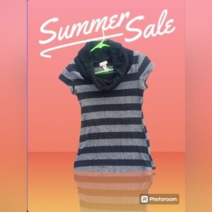 'Fashion Magazine' Black& Grey Striped  So Very Comfy Top.  Size Large